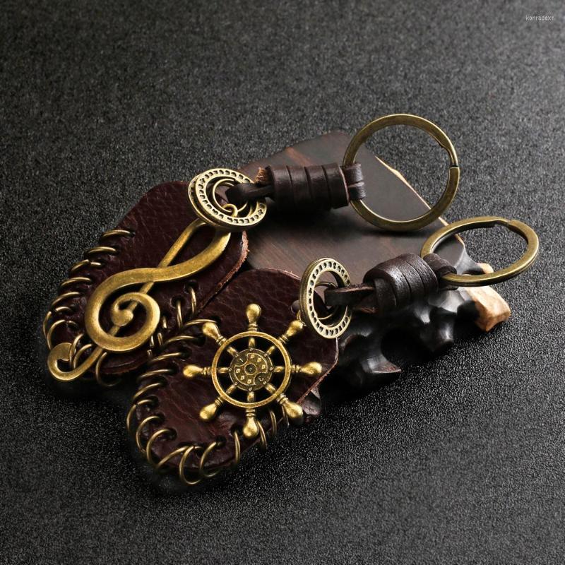 

Keychains 2023 Fashion Hand-woven Musical Note Leather Alloy Keychain Small Jewelry Charm Men's Car Wings Compass Key Ring