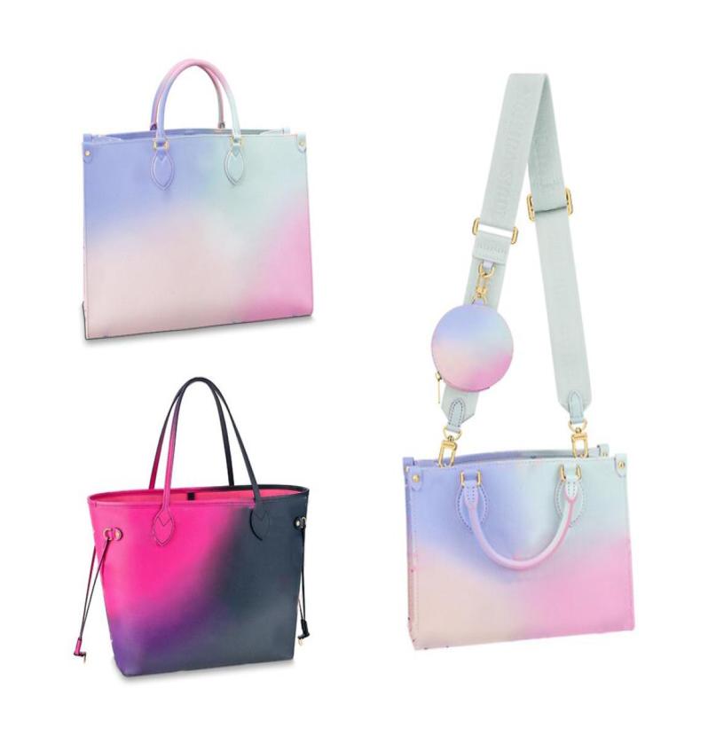 

Top quality OnTheGo Tote bag designers Handbag charming Shoulder Bags womens Purse embossing letter Glamour gradient colour real l8747490, Grape