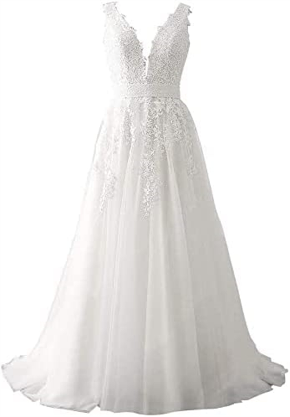 

Women's Wedding Dress for Bride Lace Applique Dress V Neck Straps Ball Gowns, White