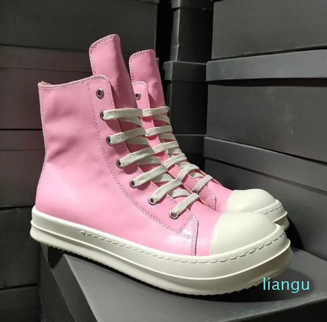

2023 most popula Boots Real Leather Pink Thick Bottom Women Increase Dark Mens Casual Short Boots Female Board Retro Dissol shoes, Black