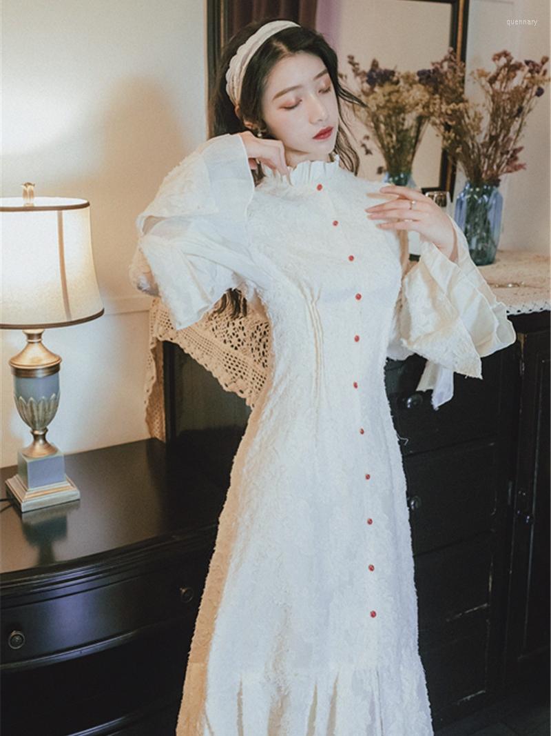 

Casual Dresses 2023 Fashion Women's Slim Long Sleeve Fishtail Dress Temperament Flare Sleeves, White
