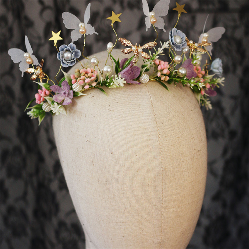 

Flower wreath, crown, princess, super fairy dance performance, butterfly hair band, handcrafted, forest style children's walk, pearl hair band FG-0083-A