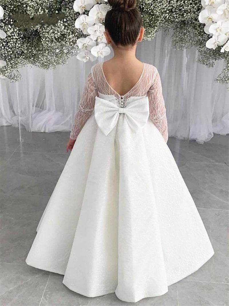 

Girl Dresses Long Sleeves Ivory First Communion Dress Backless O Neck Children Gown Custom Princess Flower