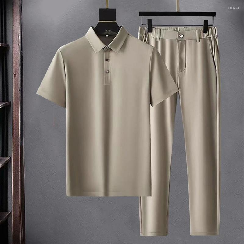 

Men's Tracksuits Breathable 2 Pcs/Set Handsome Turn-down Collar Men Summer Outfit Pockets Shirt Pants Set Straight Garment, Khaki