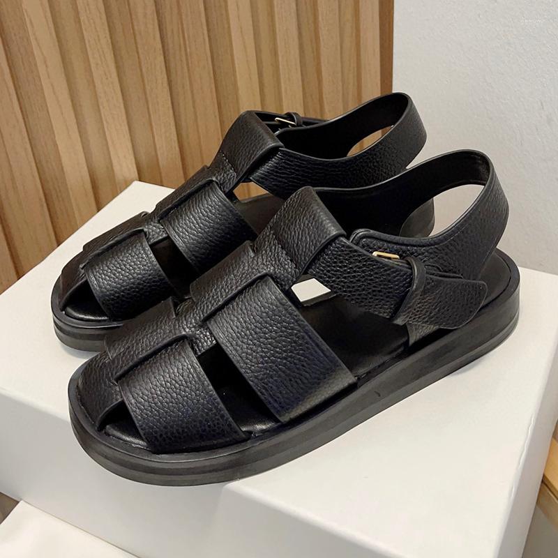 

Sandals Half Baotou Thick Sole Handwoven Hollow Out Shoes Summer 2023 Simple And Comfortable Genuine Leather Roman Women's, Black