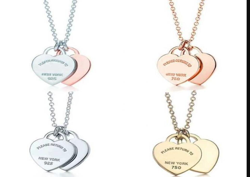 

Classic 925 Sterling Silver Necklace Double Heart Pendant women039s fashion jewelry original 11 high quality return 2106218373419