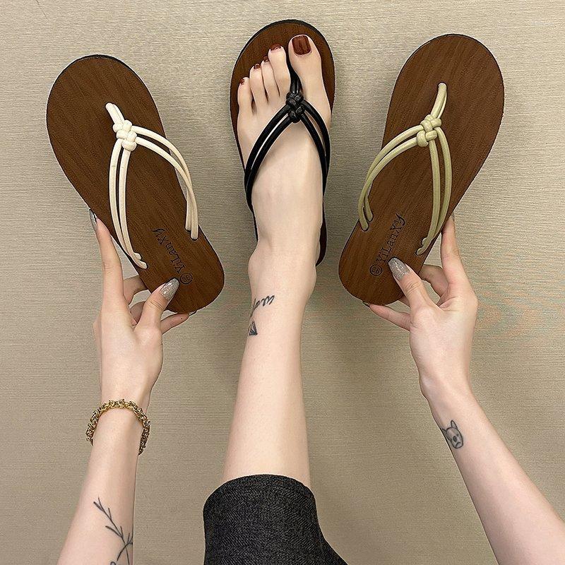 

Slippers 2023 Summer Flat Flip-flops Women's Beach Shoes Casual Simple Outdoor Wear All-match, Beige