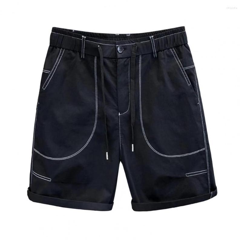 

Men's Shorts Summer Cargo Loose Elastic Waist Pockets Solid Color Drawstring Streetwear Straight Casual Men, Black