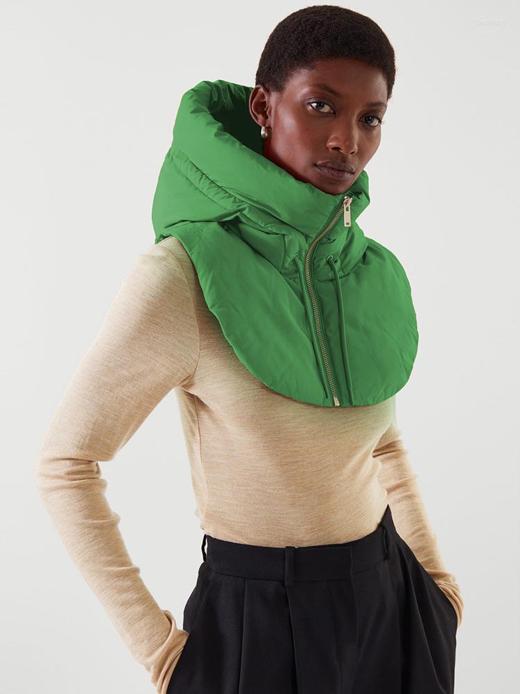 

Women's Vests Cotton Padded Hooded Mock Neck Vest Women Fashion Versatile Clothing Accessories Zipper Sleeveless Jackets Scarf Short Tank, Black