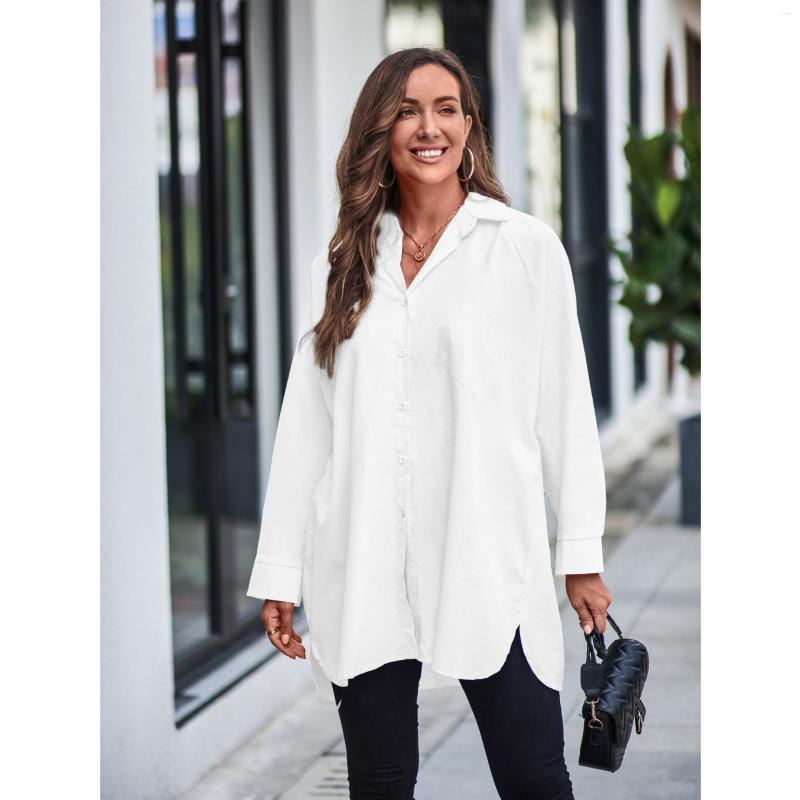 

Women's T Shirts Summer Women Workwear Solid Color Turndown Collar Long Sleeves Single Breasted Button Causal Female Tops Tees, Orange