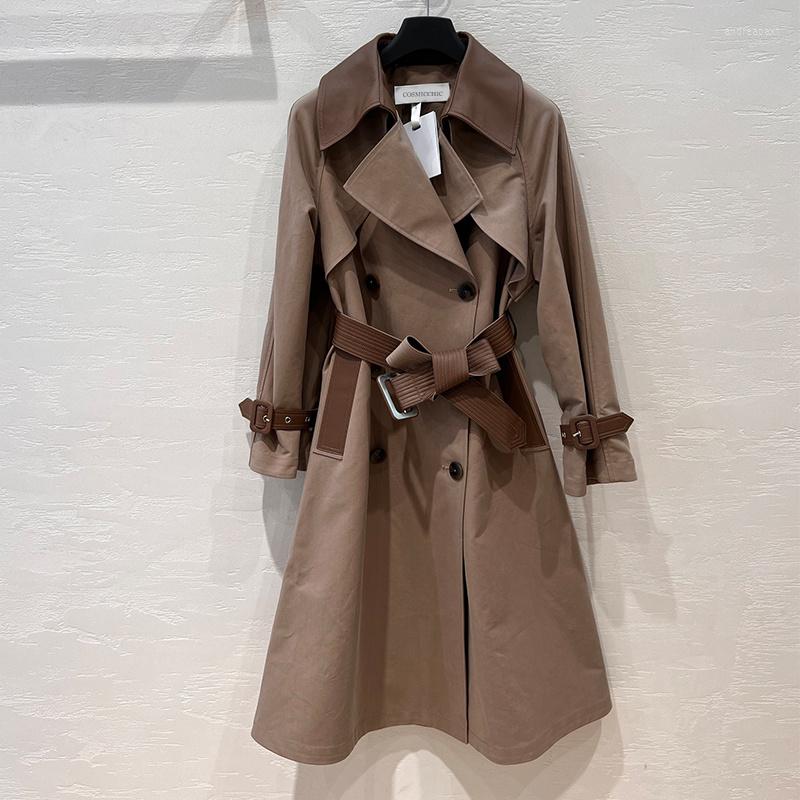 

Women' Trench Coats Autumn Winter Long Coat Women Classic Vintage Belt Double Breasted Fashion Elegent Loose Overknee Windbreaker, Black