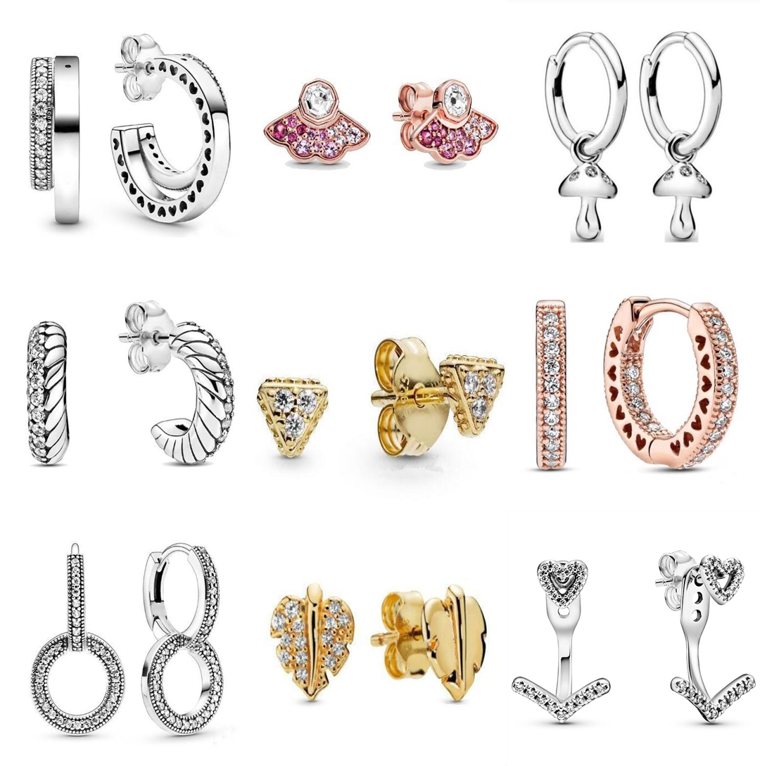 

Authentic 925 Sterling Silver Earring Signature Pave Double With Crystal Stud Earrings For Women Wedding Gift Fashion Jewelry