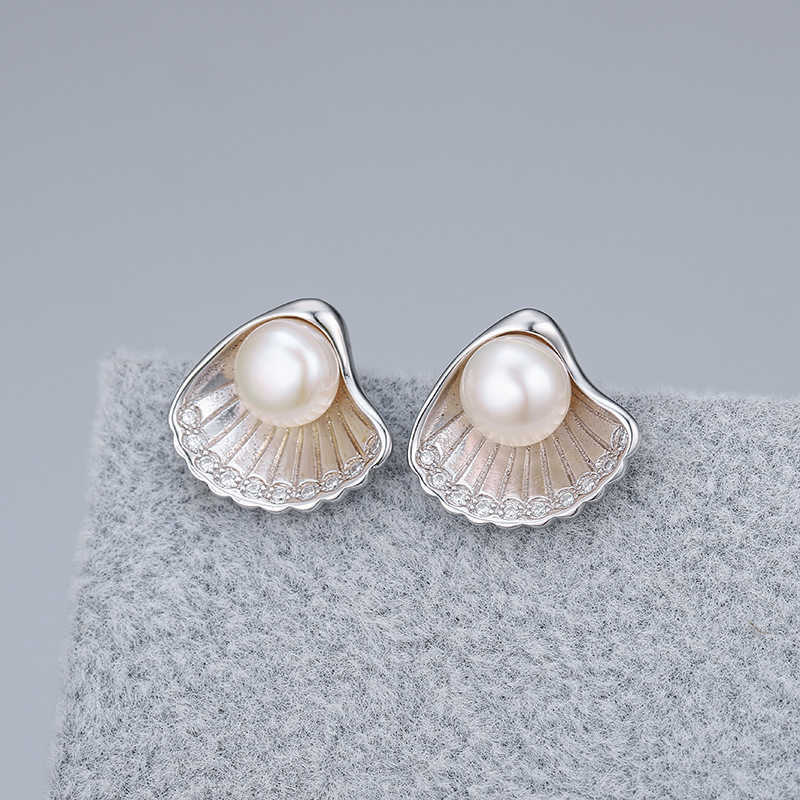 

Pure Silver Shell Earrings with Freshwater Pearl Japanese-Korean Fashion Simple Earrings Women's DIY Hollow Stand