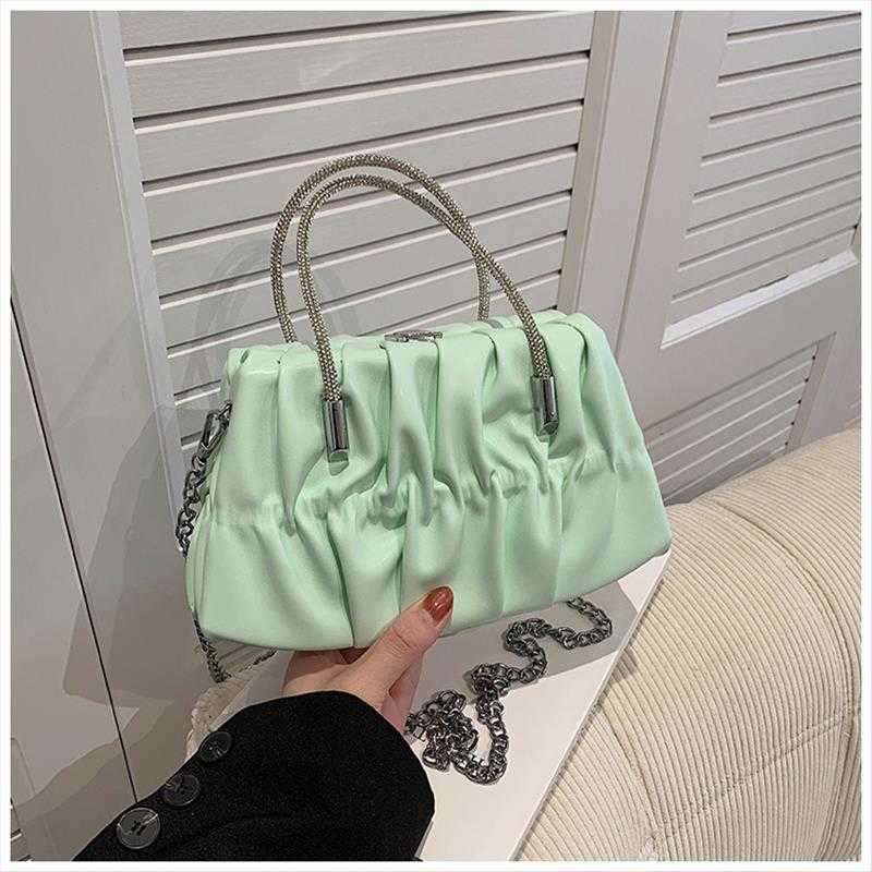 

High Grade Pleated Cloud Bag For Women Fashion Diamond Tote Korean Versatile One Shoulder Dinner, Black