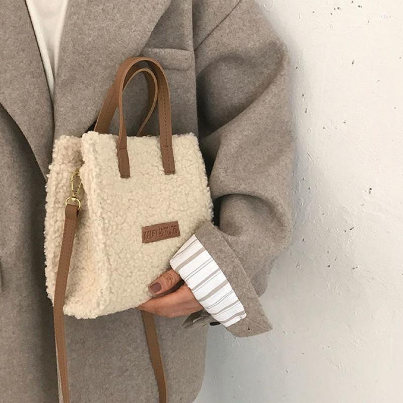 

Evening Bags 2023 Women Winter Shoulder Bag Lamb Wool Warm Soft Autumn Ins Square Cross-body Portable Casual Beige Khaki Girls Preppy Style, White
