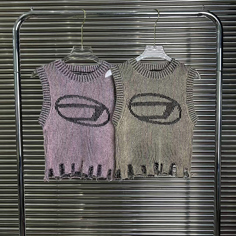 

Fashion Letters Embroidery Vest Tee Sleeveless Designer T Shirt Personality Knit Sweaters 2 Colors Tassel Slim Tees Tanks, Pink
