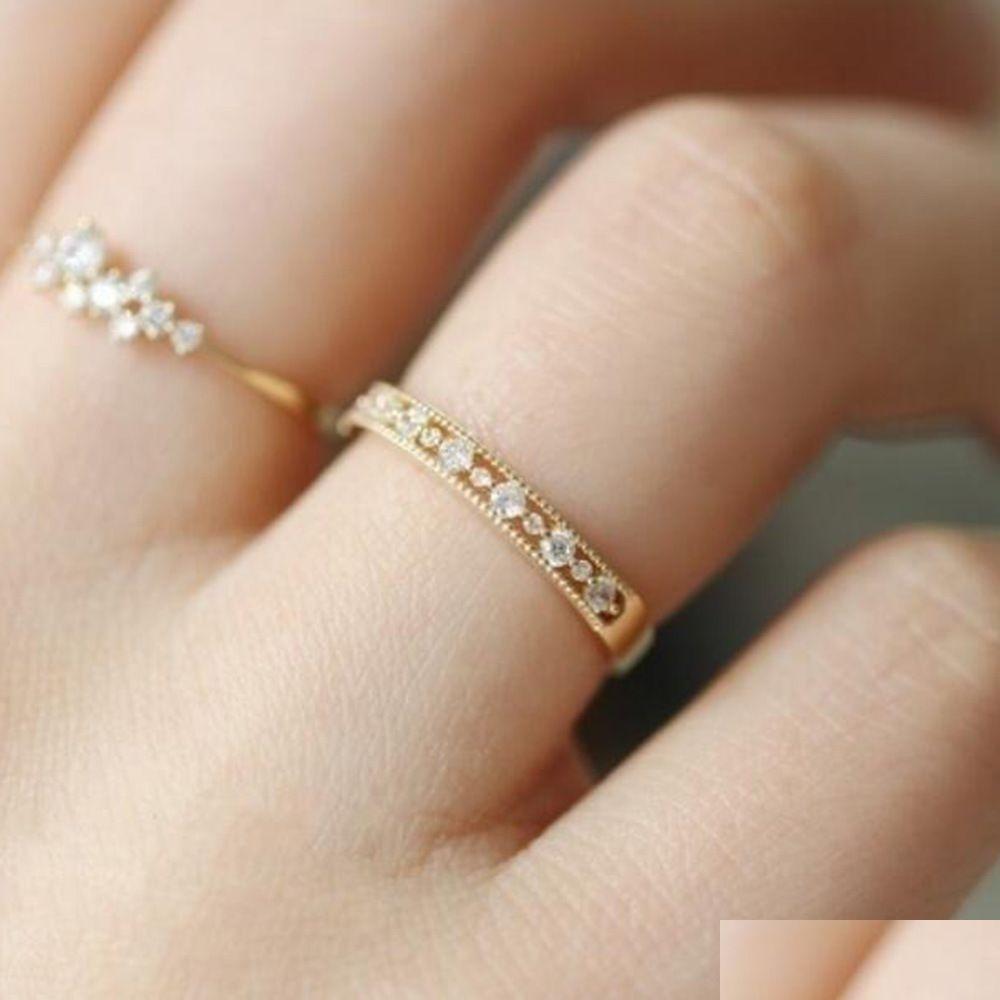 

Rings Simple Zircon Finger Ring Gold Engagement Band Jewelry For Women Drop Delivery Dh9Lc