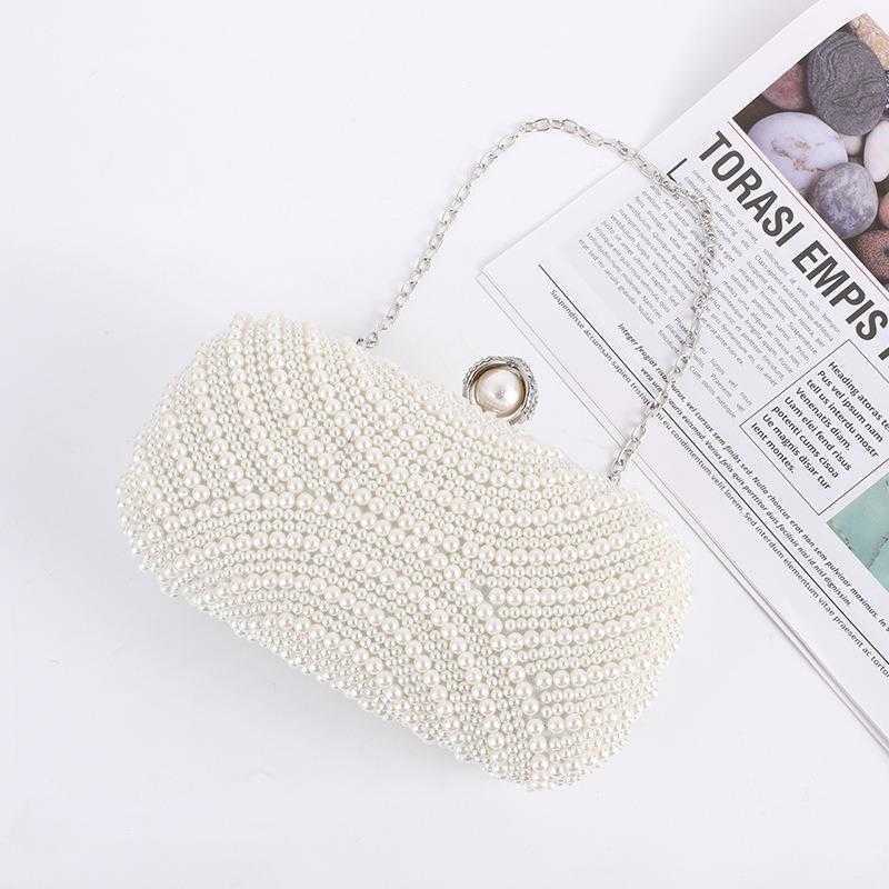 

Direct Supply Simple Womens Portable Pearl Dinner Bag Banquet Party Buckle Tote, # white