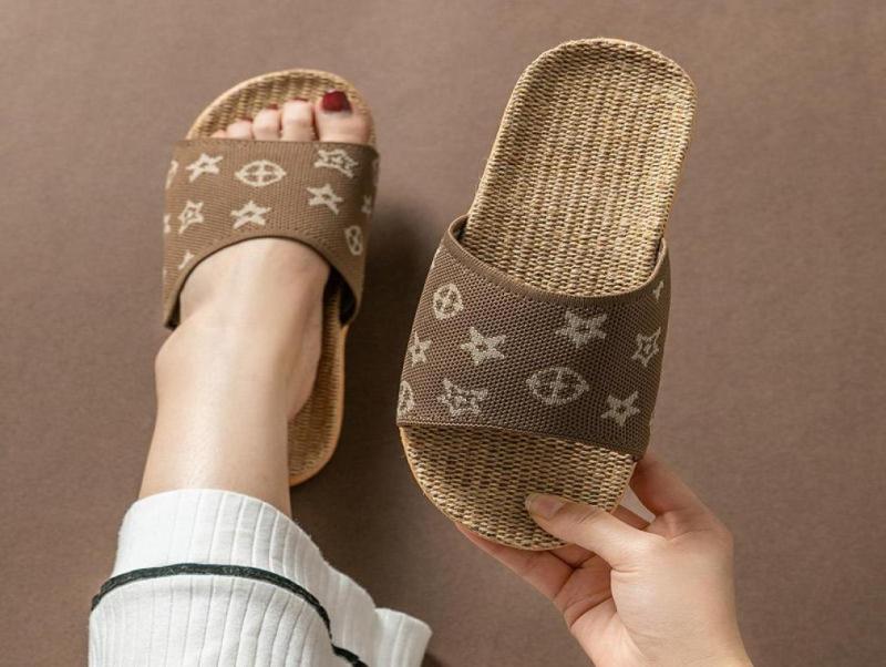 

Feminine spring and autumn slippers fashion couples home indoor four seasons nonslip soft floor linen sandals large size 35443393087, Black