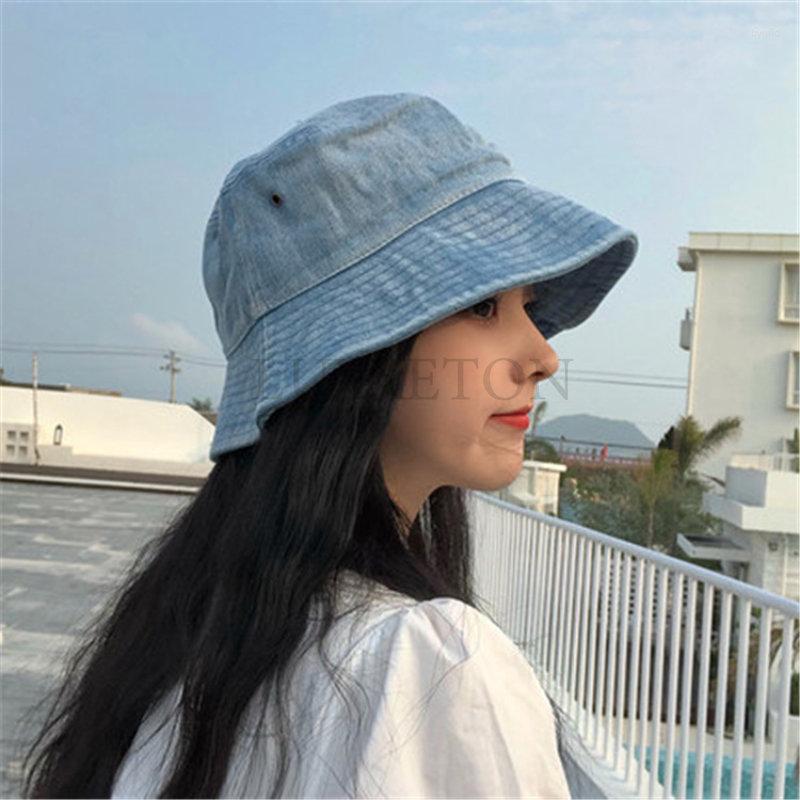 

Berets Foldable Fisherman Hat Women Summer Cotton Bucket Washed Denim Hats Bob Caps Hip Hop Gorros Men, Fisherman hat 2