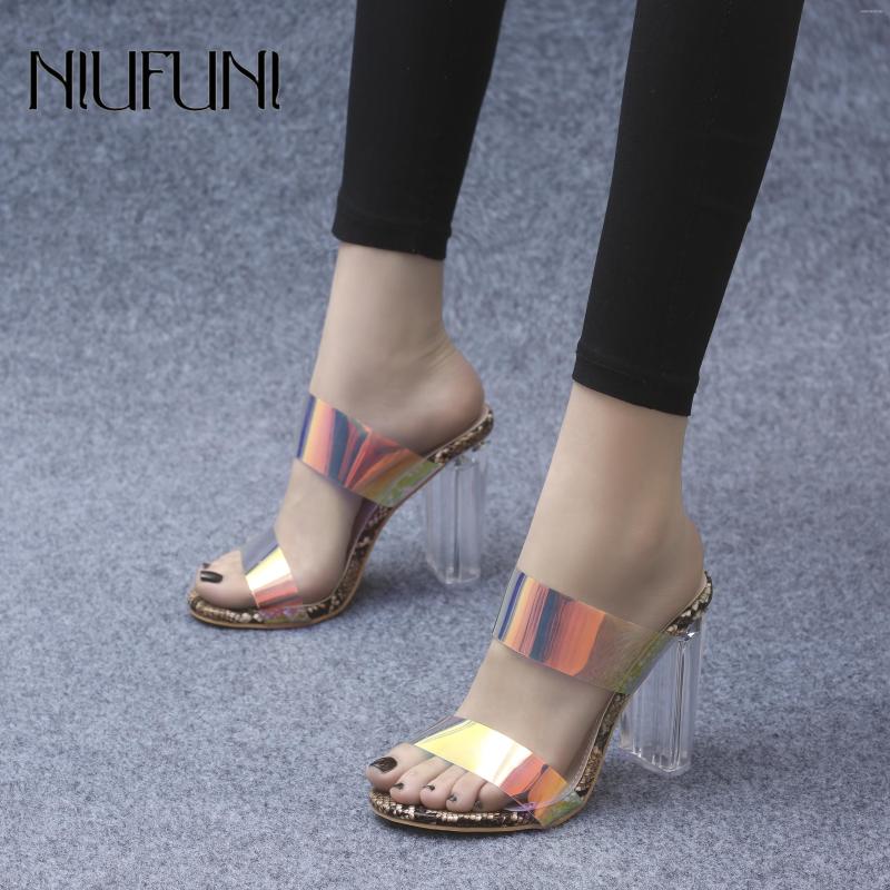 

Sandals Women Sexy Peep Toe Serpentine High Heels Slippers Discolor Ladies Summer Transparent PVC Crystal Mules Shoes, Brown