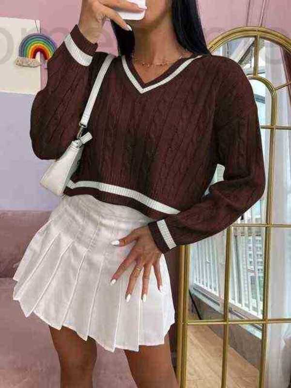 

Women's Sweaters designer V-Neck long slve swter women's Pulr autumn new Short solid color KX5Y, Brown