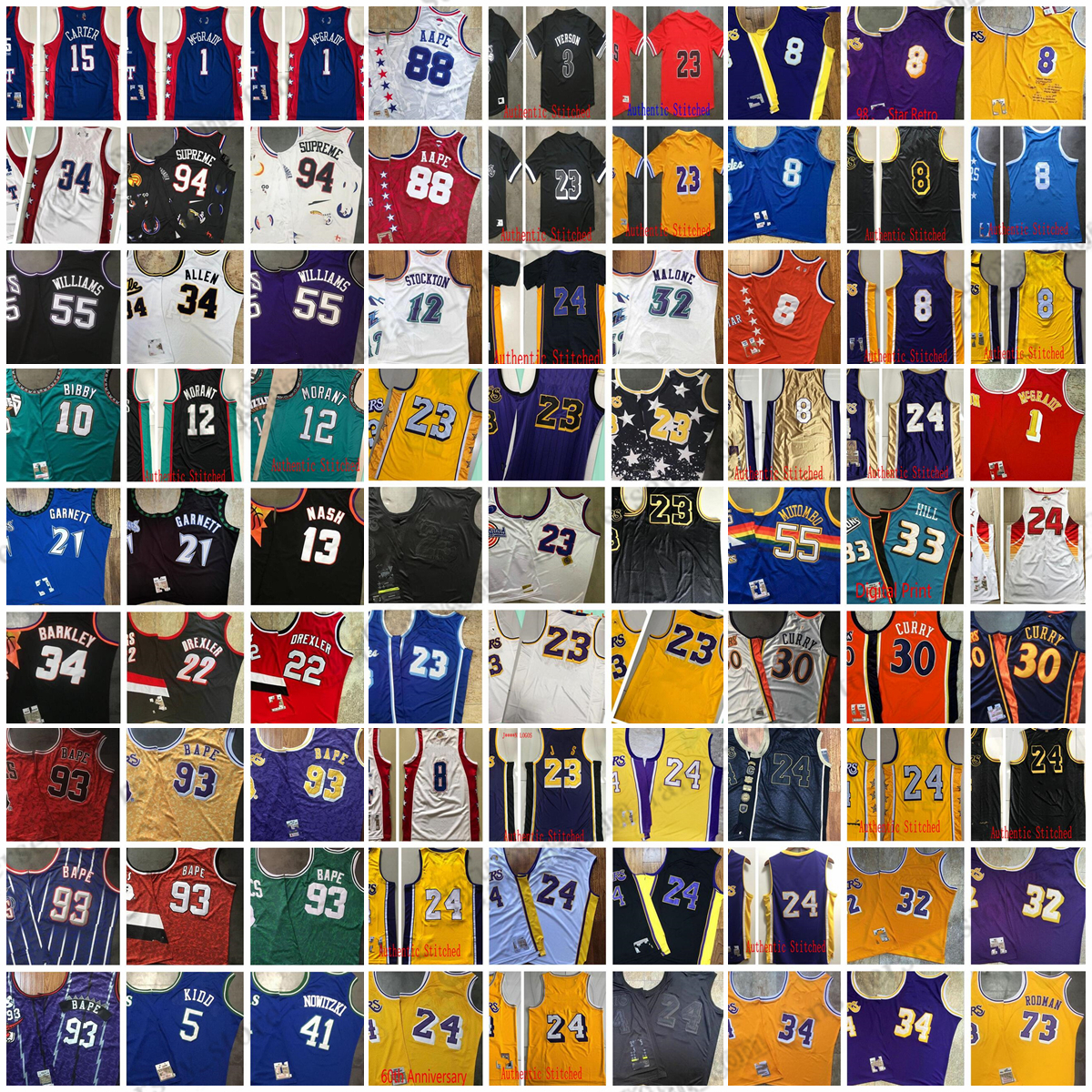 

Mitchell and Ness Authentic Stitched West Basketball Jersey Payton Iverson Williams McGrady Bibby Morant Nash Barkley Stockton Malone Anthony Curry Jersey, Choose number on picture
