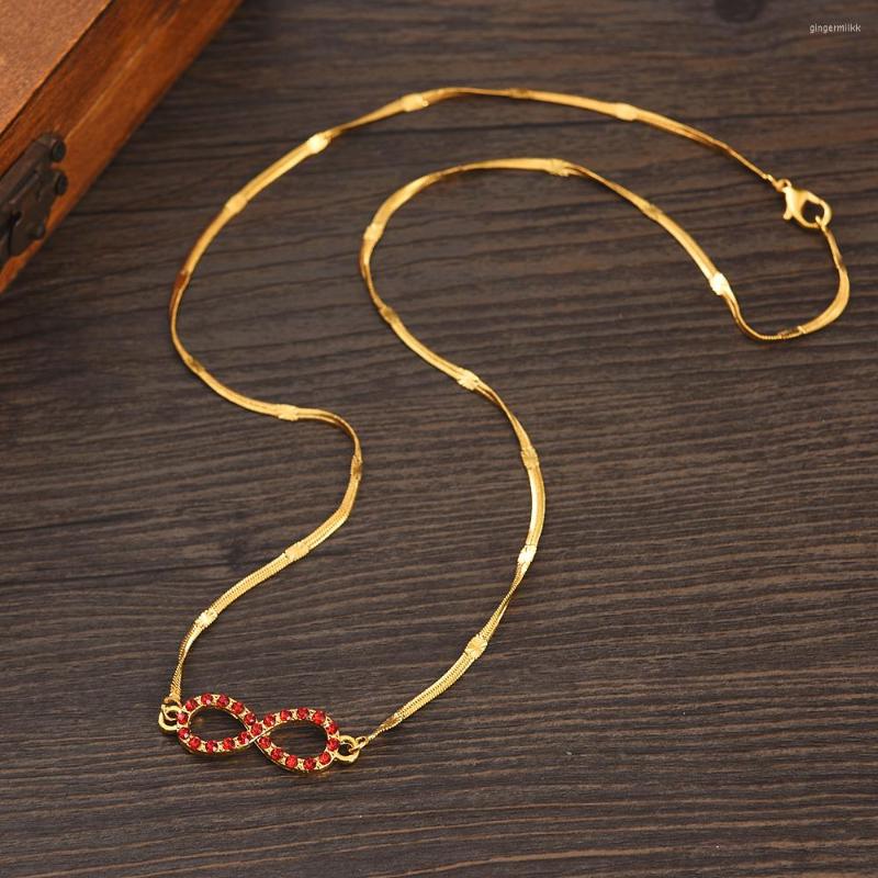 

Chains 24k Gold Color Filled Necklace For Men Women Girl Red CZ Bracelet Fashion High Quality Chain Habesha Wedding Party Gifts
