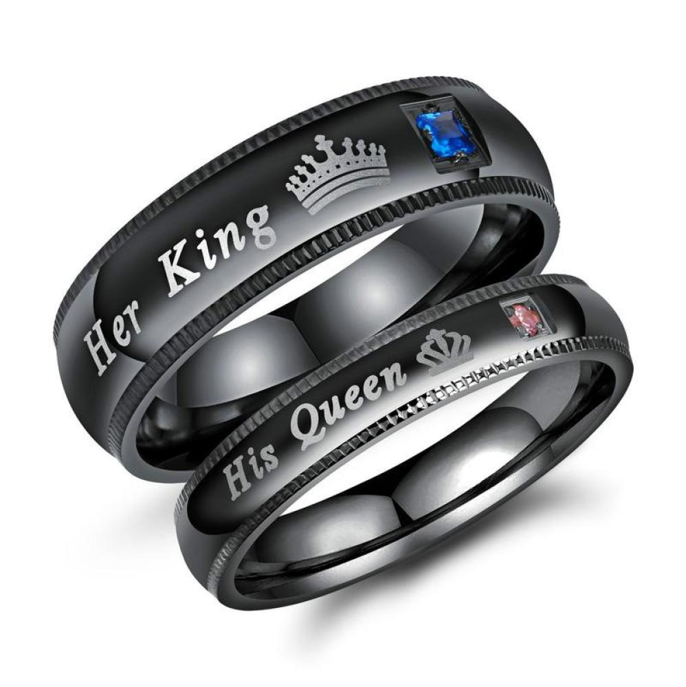 

King and Queen Rings for Couples 2pcs His Hers Matching Ring Sets for Him and Her Promise Engagement Wedding Band Black Comfort Fi4318431