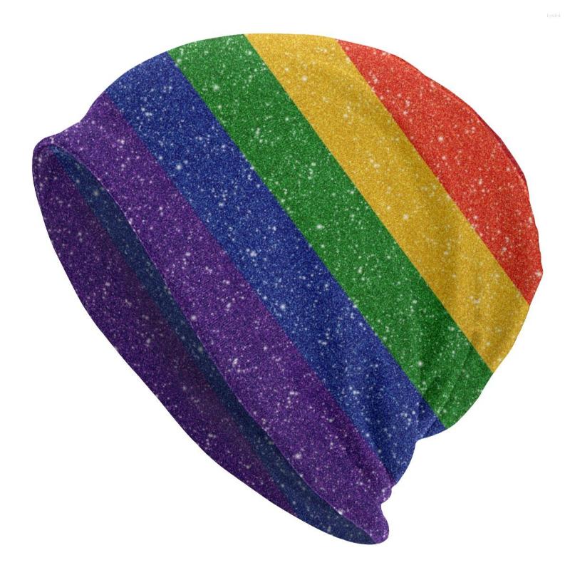 

Berets Faux Glitter Rainbow Pride Flag Slouchy Beanie Winter Warm Skullies Beanies Hats Adult LGBT Gay Lesbian Knitting Bonnet Cap, 12