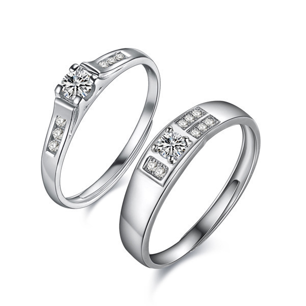 

Couple Rings 4 Prong Set AAA Cubic Zirconia Platinum Plated Silver Rings