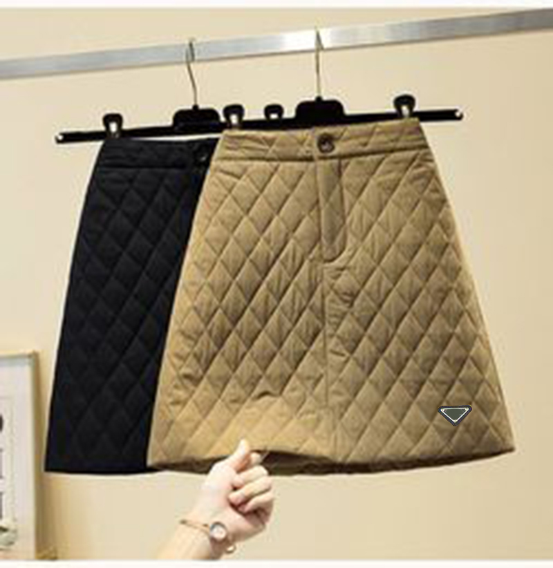 

Designer Fashion Down Cotton Skirt Autumn And Winter New Khaki Plaid A-line Skirt High Waist Slim Skirt Thickened Skirt