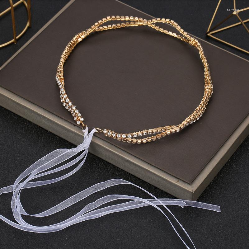 

Hair Clips & Barrettes Full Rhinestone Inlaid Headband With Ribbon Handmade Wedding Accessories For Party LBHair