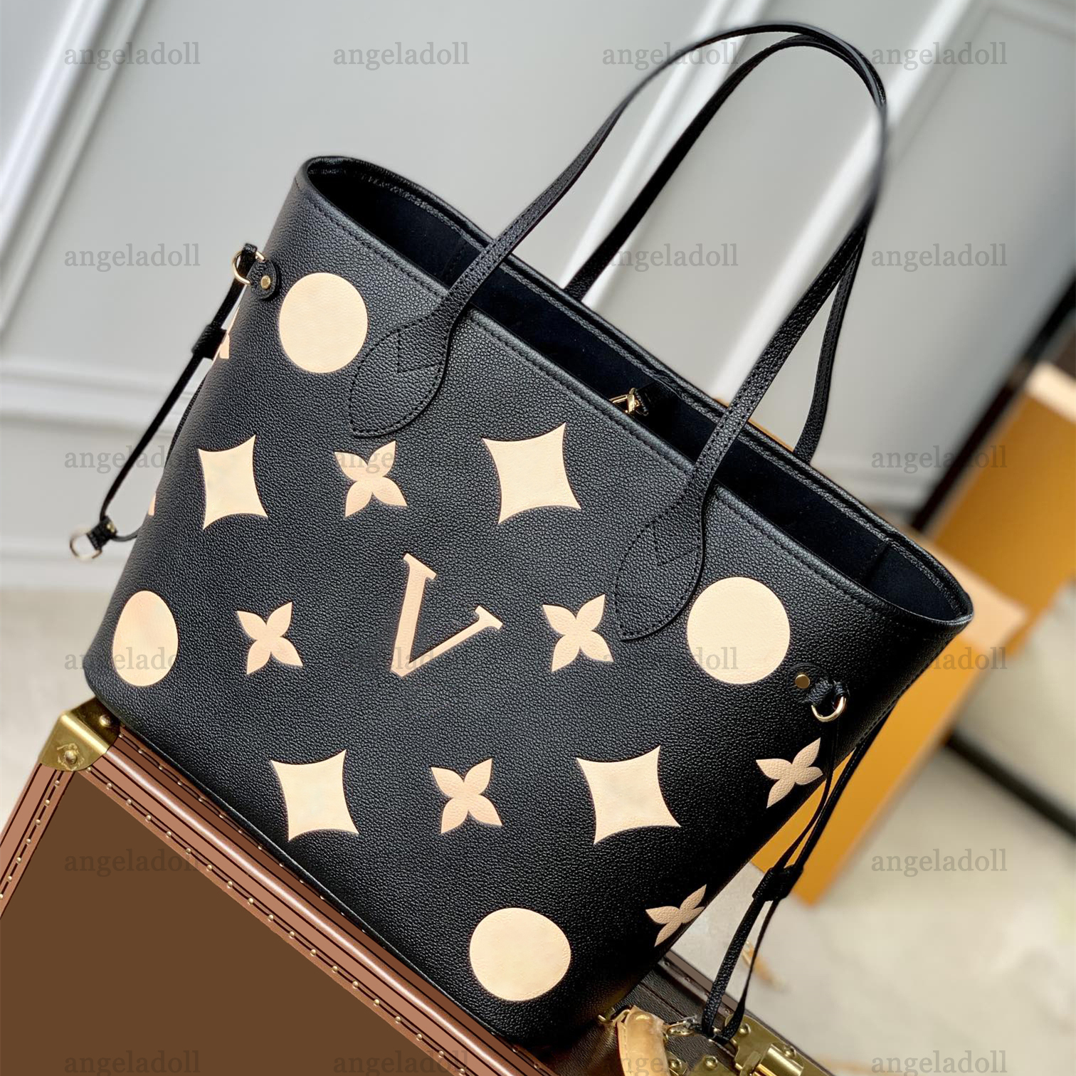

10A Mirror Quality Designers Medium Tote Bags MM Real Leather Shopping Bags Womens Black Embossed Handle Handbag Luxury Hobo Purse With Small Clutch Pouch