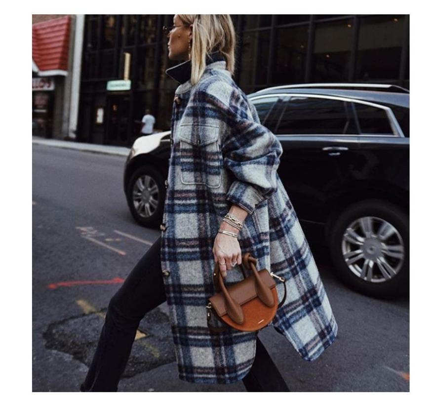 

Women' Wool & Blends 2023 Plaid Coat Lapel Long Sleeve Jacket Large Size Loose Fasion, Gray