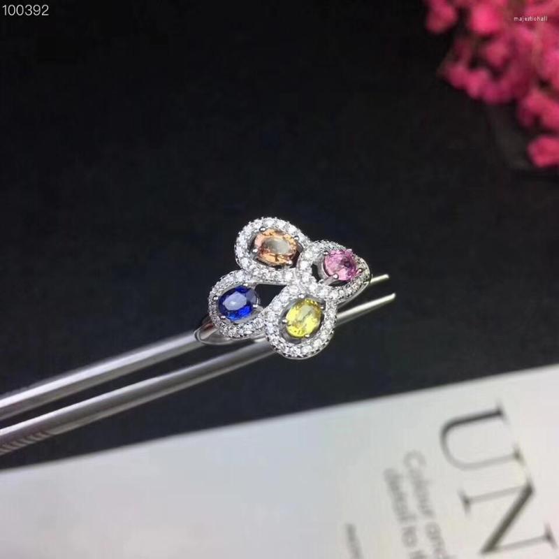 

Cluster Rings Sapphire Ring Natural Real Colorful 925 Sterling Silver 0.05ct 9pcs Gems Handworked