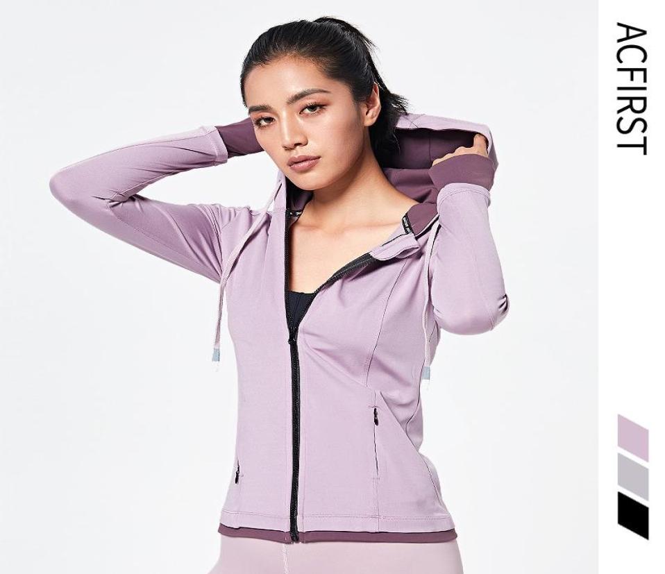 

Acfirst New Black Pruple Gray Women Fashion Sport Coats Yoga Running Jackets Outwear Longsleeved Slim Hooded Collar Quick Dry7099248