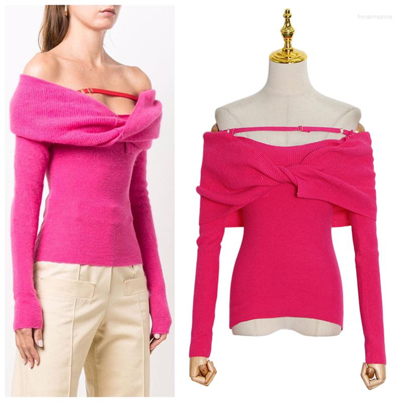

Women's Sweaters Casual Slim Knitted Pullovers For Women Slash Neck Long Sleeve Elegant Sweater Female Fashion Clothing, Black
