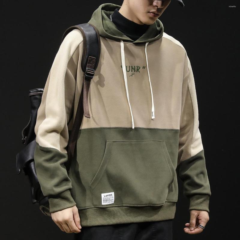 

Men's Hoodies Autumn Sweater Men Hooded Thickened Jacket Loose Color-block Stitching Non-iron Letter Embroidery Spring Kangaroo Bag, Apricot