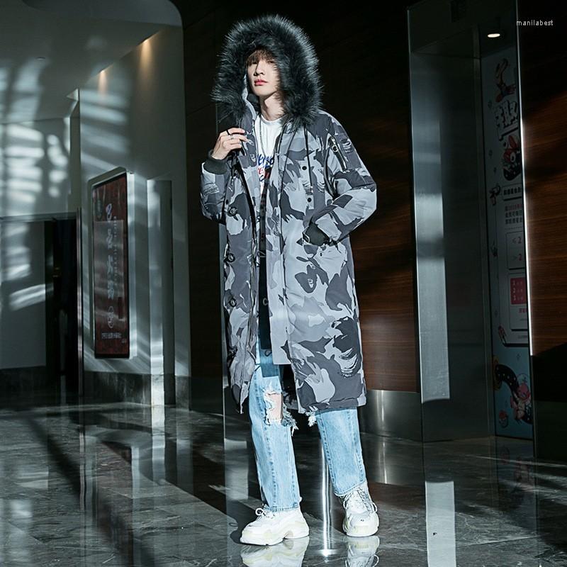 

Men's Down Winter Camo Coat Men Fashion Casual Military Wind Long Fur Collar Hooded Jacket Man Streetwear Loose Cotton Male Clothes Parka, Green