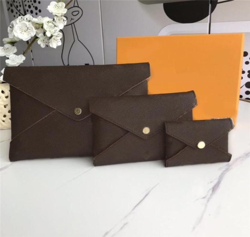 

Designer Cosmetic Bags Brands Women Genuine leather coin purse short hasp 3 set Envelope Bag wallet Card holder Purses pochette ki6891186, Brown