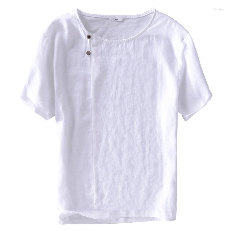 

Men's T Shirts 2023 Summer Linen Shirt Men Short Sleeve O-NECK Breathable Cotton Tops&tee Soft White T-shirt High Quality