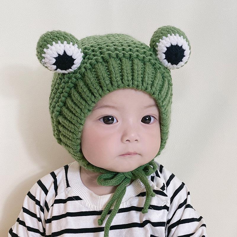 

Berets Solid Color Cartoon Frog Knitted Hat Winter Warm Skullies Cap Beanie For Kid Boy And Girl Girls Hats, Green