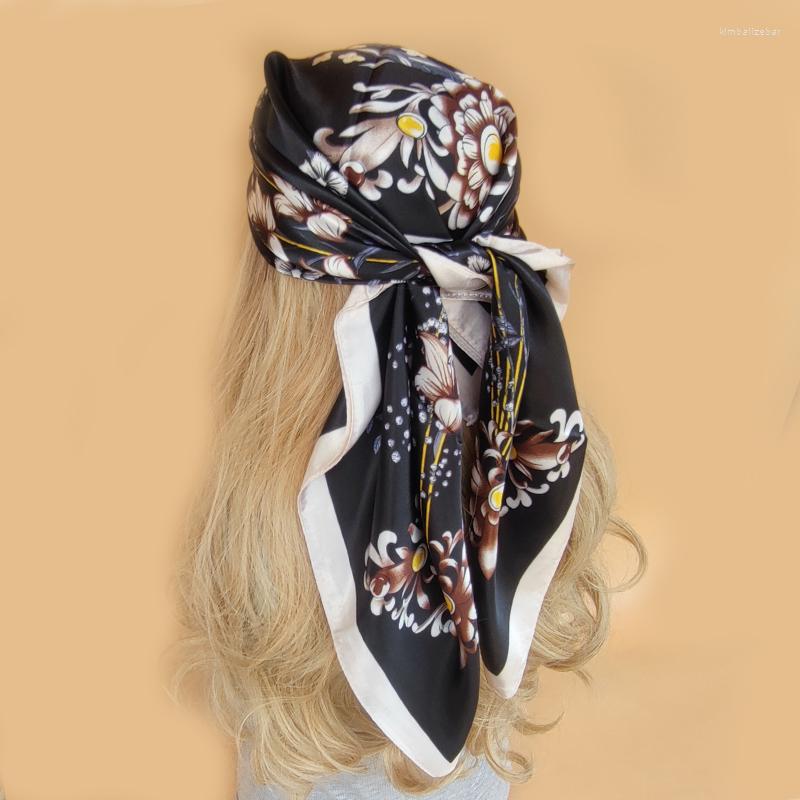 

Scarves Vintage Flowers Square Scarf For Women Silk Shawls Neckerchief Female Print Headband On The Head Wraps Foulard Hijab Hair Bands