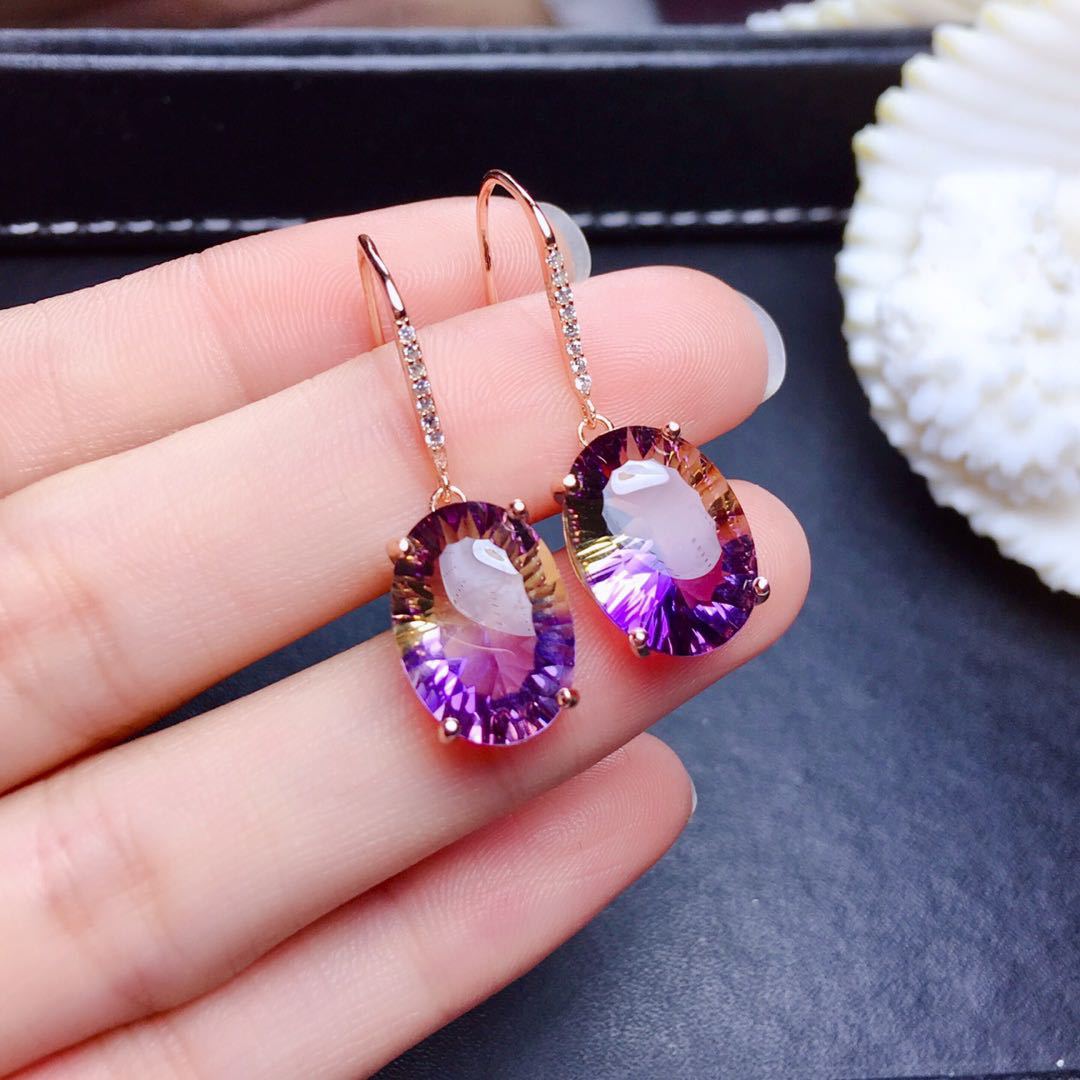 

BABYLLNT New 925 Sterling Silver Colorful Gemstone Amethyst 18k Gold Earrings For Women Wedding Engagement Charm Jewelry Gift