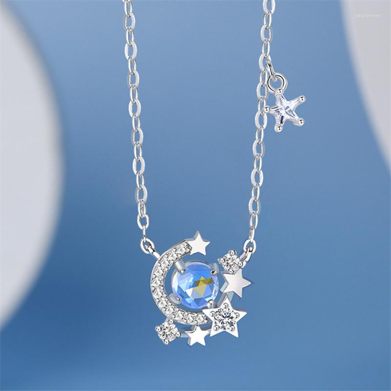 

Chains Silver Color Zircon Star Moon Bead Charm Necklace For Women Creative Link Chain Pendant Elegant Party Jewelry Dz703
