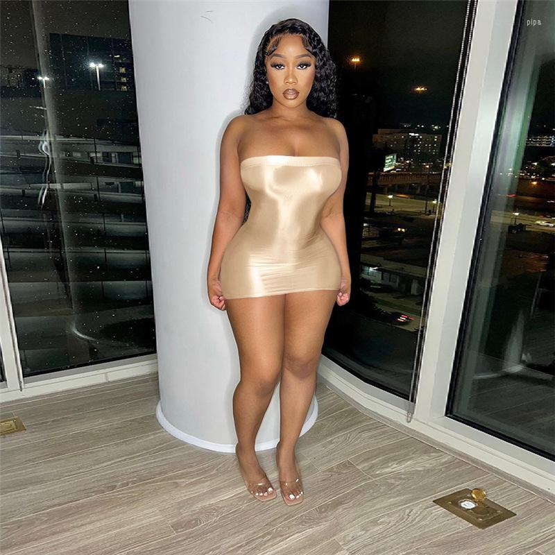 

Casual Dresses Silky Strapless Bodycon Mini Dress Women Summer Sexy Sleeveless Wrap Chest Hipster Night Clubwear Birthday Party, Black