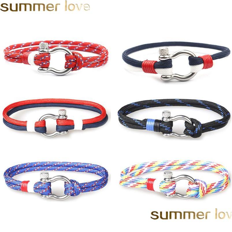 

Charm Bracelets Fashion Buckles Survival Bracelet Navy Style Braided Rope Stainless Steel Paracord For Men Women Jewelry Gifts Drop D Dh7Fh