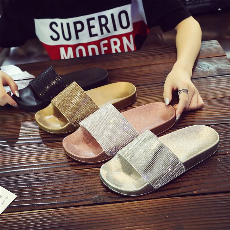 

Slippers Summer Women Fashion Party Slides Female Outdoor Casual Beach Non-Slip Flat Shoes Ladies Rhinestone Sequins Flip Flops, As shown