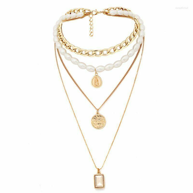 

Pendant Necklaces Punk Gold Color Coin Necklace For Women Cuban Multilayered Chunky Thick Chain Choker Gothtic Jewelry